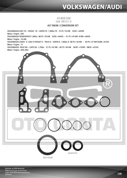 Motor Alt Viton Keçeli Contası - OTOCONTA - 41405104