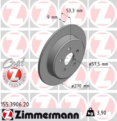 ZIMMERMANN 155.3906.20 Fren Sistemleri Fren Diski - CHRYSLER NEON (PL) uyumlu