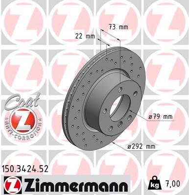 ZIMMERMANN 150.3424.52 Fren Sistemleri Fren Diski - BMW 3 Touring (E91) uyumlu