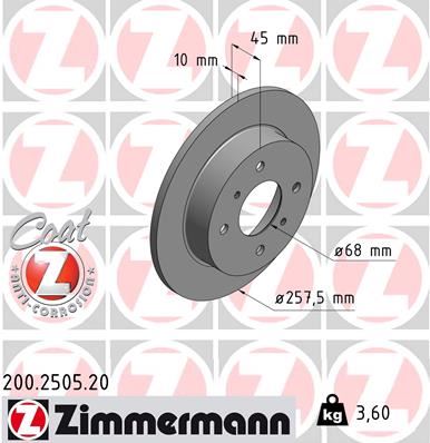 ZIMMERMANN 200.2505.20 Fren Sistemleri Fren Diski - NISSAN PRIMERA (P10) uyumlu