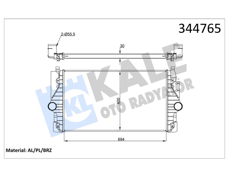 KALE OTO RADYATÖR 344765 Motor Turbo Radyatörü - VW TRANSPORTER T4 Minibüs/Otobüs (70B, 70C, 7DB, 7DK, 70J, 70K, uyumlu