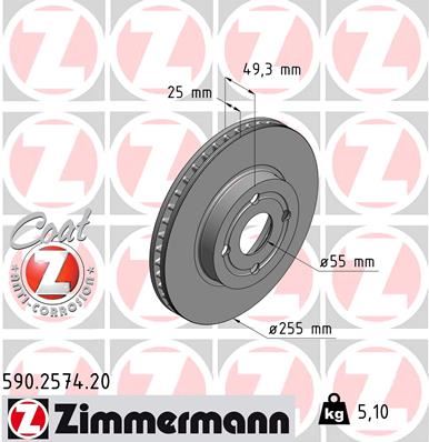 ZIMMERMANN 590.2574.20 Fren Sistemleri Fren Diski - TOYOTA COROLLA (_E12_) uyumlu