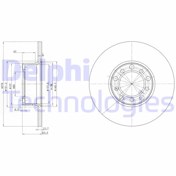 DELPHI BG2259 Fren Sistemleri Fren Diski - MERCEDES-BENZ /8 (W114) uyumlu