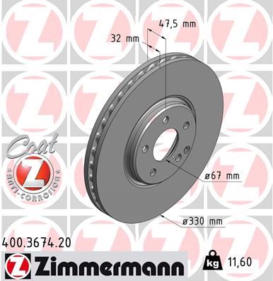 ZIMMERMANN 400.3674.20 Fren Sistemleri Fren Diski - MERCEDES-BENZ E-SERISI (W211) uyumlu