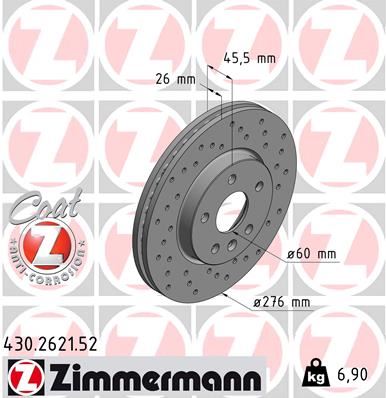 ZIMMERMANN 430.2621.52 Fren Sistemleri Fren Diski - OPEL ASTRA J Sports Tourer (P10) uyumlu