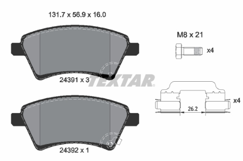 TEXTAR 2439101 Fren Sistemleri Fren Balatası - SUZUKI SX4 Sedan (GY, RW) uyumlu