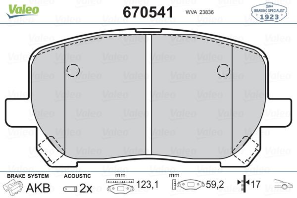 VALEO 670541 Fren Sistemleri Fren Balatası - TOYOTA AVENSIS VERSO (_M2_) uyumlu