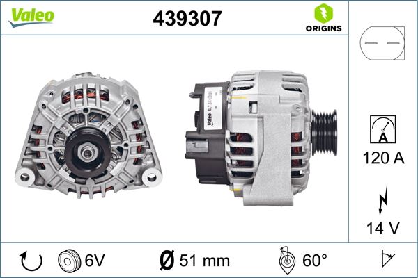 VALEO 439307 Elektrik Sistemi Alternatör - MERCEDES-BENZ VITO / MIXTO Panelvan/Van (W639) uyumlu