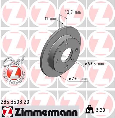ZIMMERMANN 285.3503.20 Fren Sistemleri Fren Diski - HYUNDAI ATOS (MX) uyumlu