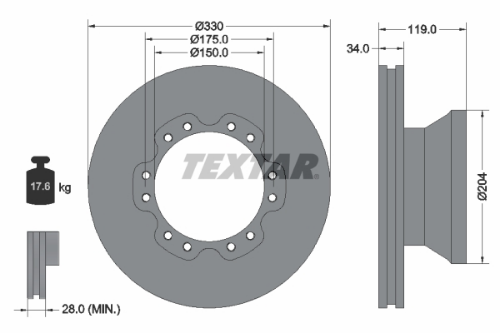 TEXTAR 93142600 Fren Sistemleri Fren Diski - DAF LF 45 uyumlu