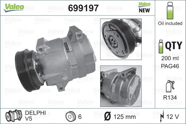 VALEO 699197 İklimlendirme Sistemi Kompresör Parçaları - RENAULT MEGANE I (BA0/1_) uyumlu
