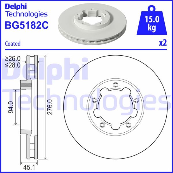DELPHI BG5182C Fren Sistemleri Fren Diski - NISSAN CABSTAR (F24M, F24W) uyumlu