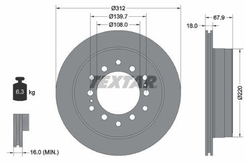 TEXTAR 92231003 Fren Sistemleri Fren Diski - TOYOTA LAND CRUISER PRADO (_J15_) uyumlu
