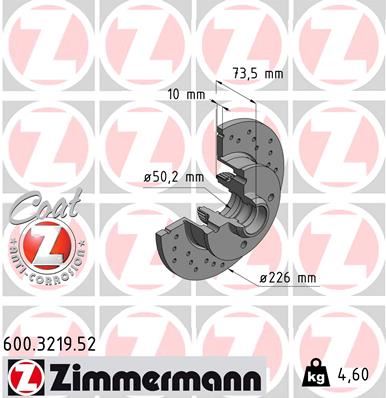 ZIMMERMANN 600.3219.52 Fren Sistemleri Fren Diski - VW GOLF II (19E, 1G1) uyumlu