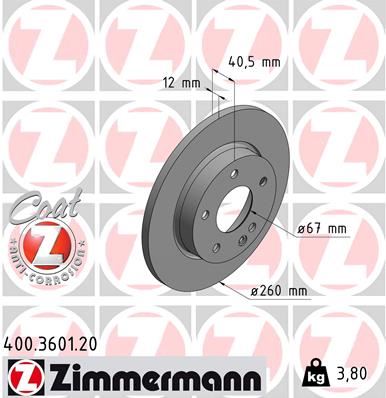 ZIMMERMANN 400.3601.20 Fren Sistemleri Fren Diski - MERCEDES-BENZ A-SERISI (W168) uyumlu