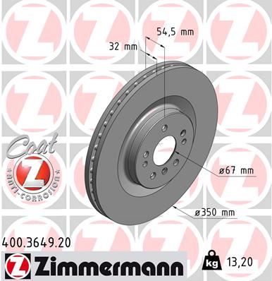 ZIMMERMANN 400.3649.20 Fren Sistemleri Fren Diski - MERCEDES-BENZ R-SERISI (W251, V251) uyumlu