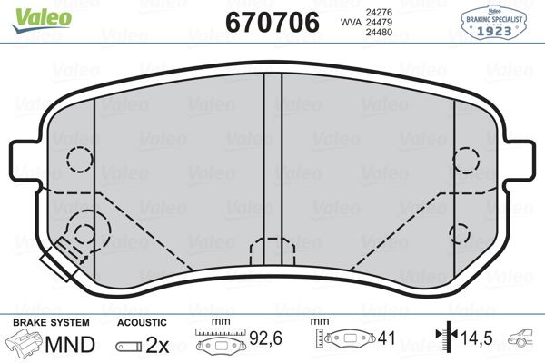 VALEO 670706 Fren Sistemleri Fren Balatası - KIA SPORTAGE III (SL) uyumlu