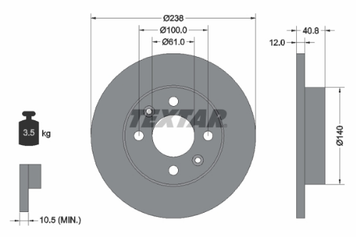 TEXTAR 92036103 Fren Sistemleri Fren Diski - RENAULT SUPER 5 (B/C40_) uyumlu