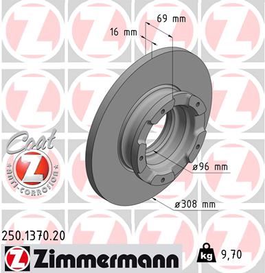 ZIMMERMANN 250.1370.20 Fren Sistemleri Fren Diski - FORD TOURNEO CUSTOM V362 Minibüs/Otobüs (F3) uyumlu