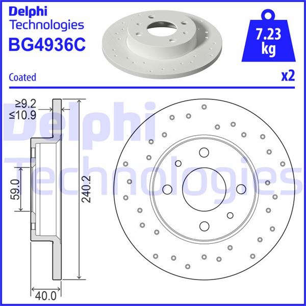 DELPHI BG4936C Fren Sistemleri Fren Diski - ABARTH 500 / 595 / 695 uyumlu