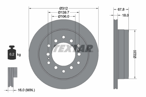 TEXTAR 92170103 Fren Sistemleri Fren Diski - TOYOTA LAND CRUISER (_J7_, _JL7_) uyumlu
