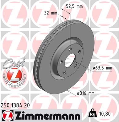 ZIMMERMANN 250.1384.20 Fren Sistemleri Fren Diski - FORD S-MAX (CJ, WA6) uyumlu
