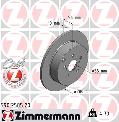 ZIMMERMANN 590.2585.20 Fren Sistemleri Fren Diski - TOYOTA AVENSIS Sedan (_T25_) uyumlu