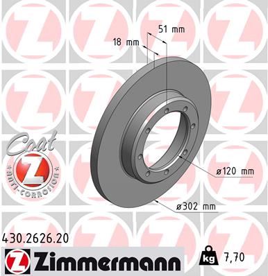 ZIMMERMANN 430.2626.20 Fren Sistemleri Fren Diski - NISSAN NV400 Minibüs/Otobüs (X62, X62B) uyumlu