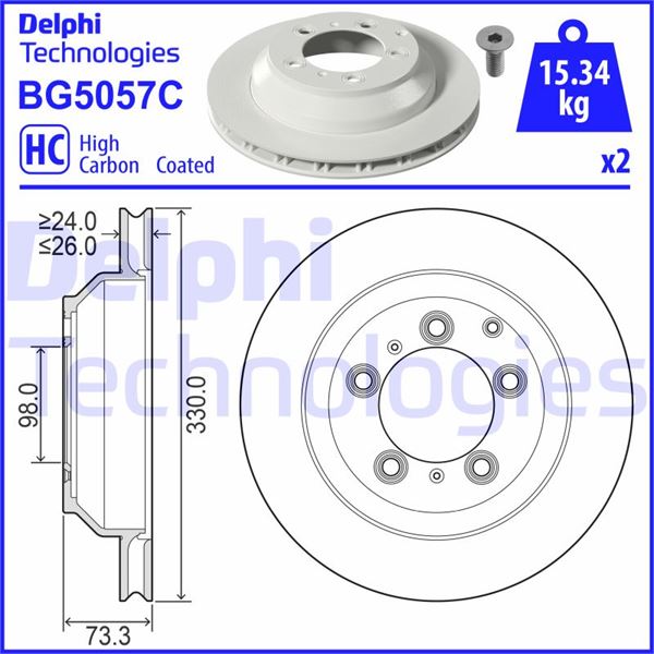 DELPHI BG5057C Fren Sistemleri Fren Diski - PORSCHE CAYENNE (9YA) uyumlu