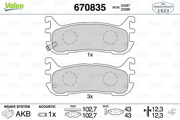 VALEO 670835 Fren Sistemleri Fren Balatası - MAZDA MX-5 I (NA) uyumlu