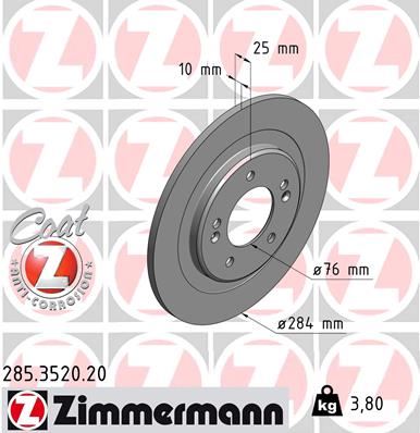ZIMMERMANN 285.3520.20 Fren Sistemleri Fren Diski - HYUNDAI i40 I CW (VF) uyumlu