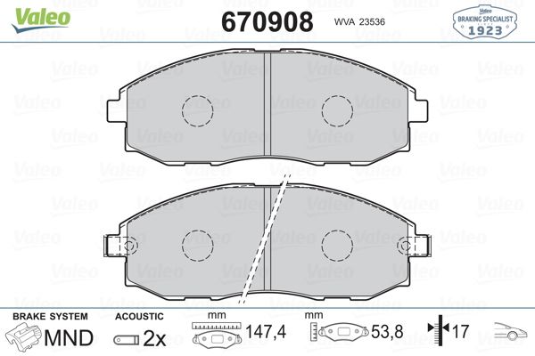 VALEO 670908 Fren Sistemleri Fren Balatası - HYUNDAI H-1 / STAREX Minibüs/Otobüs (A1) uyumlu