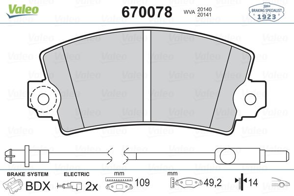 VALEO 670078 Fren Sistemleri Fren Balatası - PEUGEOT 104 uyumlu