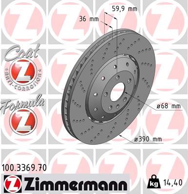 ZIMMERMANN 100.3369.70 Fren Sistemleri Fren Diski - AUDI A6 C6 Avant (4F5) uyumlu