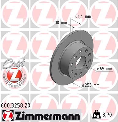ZIMMERMANN 600.3258.20 Fren Sistemleri Fren Diski - SKODA OCTAVIA III (5E3, NL3, NR3) uyumlu