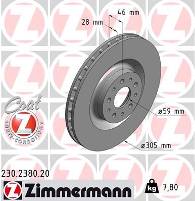 ZIMMERMANN 230.2380.20 Fren Sistemleri Fren Diski - FIAT DOBLO Cargo (263_) uyumlu