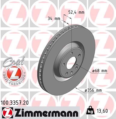 ZIMMERMANN 100.3357.20 Fren Sistemleri Fren Diski - AUDI A7 Sportback (4GA, 4GF) uyumlu