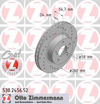 ZIMMERMANN 530.2456.52 Fren Sistemleri Fren Diski - SUBARU LEGACY I (BC) uyumlu