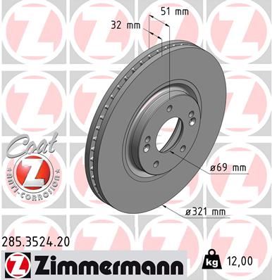 ZIMMERMANN 285.3524.20 Fren Sistemleri Fren Diski - HYUNDAI ix55 uyumlu
