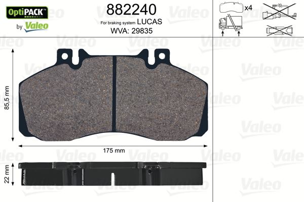 VALEO 882240 Fren Sistemleri Fren Balatası - MERCEDES-BENZ VARIO Motorlu kabin uyumlu