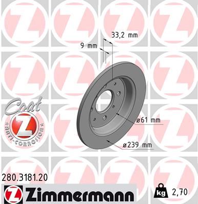 ZIMMERMANN 280.3181.20 Fren Sistemleri Fren Diski - HONDA JAZZ III (GE_, GG_, GP_, ZA_) uyumlu