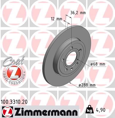 ZIMMERMANN 100.3310.20 Fren Sistemleri Fren Diski - AUDI A4 B6 Cabrio (8H7) uyumlu