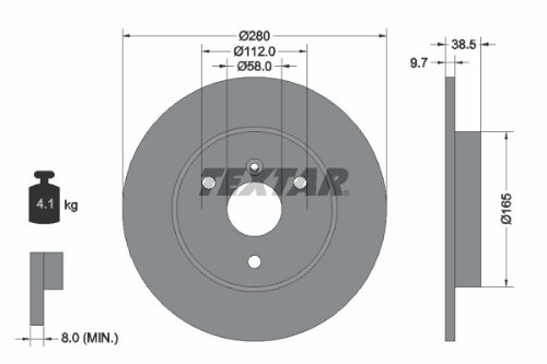 TEXTAR 92155503 Fren Sistemleri Fren Diski - SMART FORTWO Coupe (451) uyumlu