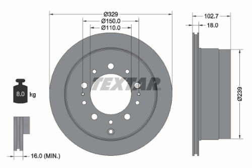 TEXTAR 92172803 Fren Sistemleri Fren Diski - TOYOTA LAND CRUISER 100 (_J1_) uyumlu