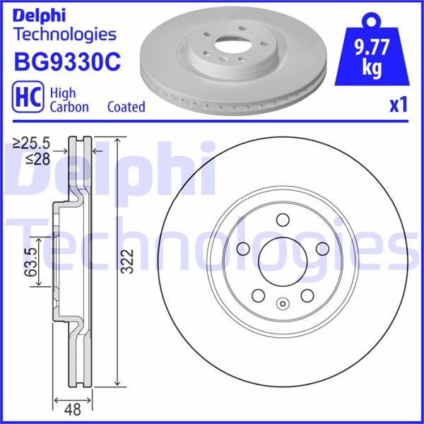 DELPHI BG9330C Fren Sistemleri Fren Diski - VOLVO V90 II Station wagon (235) uyumlu