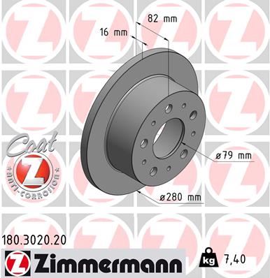 ZIMMERMANN 180.3020.20 Fren Sistemleri Fren Diski - PEUGEOT BOXER Minibüs/Otobüs (244, Z_) uyumlu