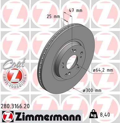 ZIMMERMANN 280.3166.20 Fren Sistemleri Fren Diski - HONDA ACCORD VII (CL, CN) uyumlu