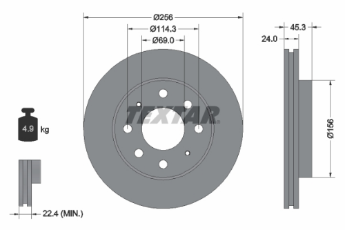TEXTAR 92103903 Fren Sistemleri Fren Diski - MITSUBISHI GALANT VI Sedan (E3_A) uyumlu
