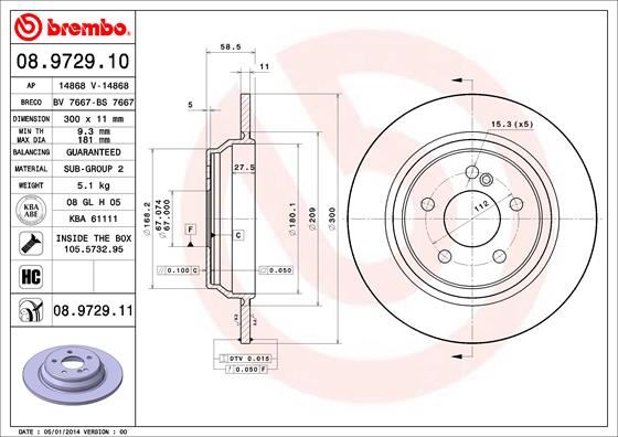 BREMBO 08.9729.11 Fren Sistemleri Fren Diski - MERCEDES-BENZ S-SERISI (W220, V220) uyumlu