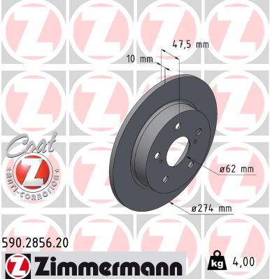 ZIMMERMANN 590.2856.20 Fren Sistemleri Fren Diski - TOYOTA COROLLA Hatchback (_E21_, _EA1_, _EH1_) uyumlu